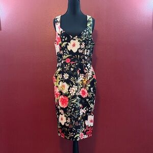 Bisou Bisou Black Floral Midi Dress